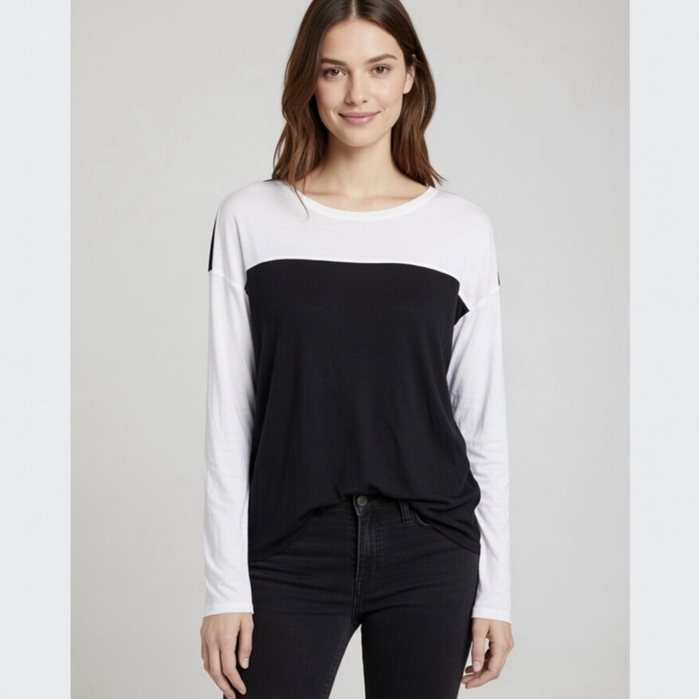 Vince Long Sleeve Color Block Blouse, Size Medium